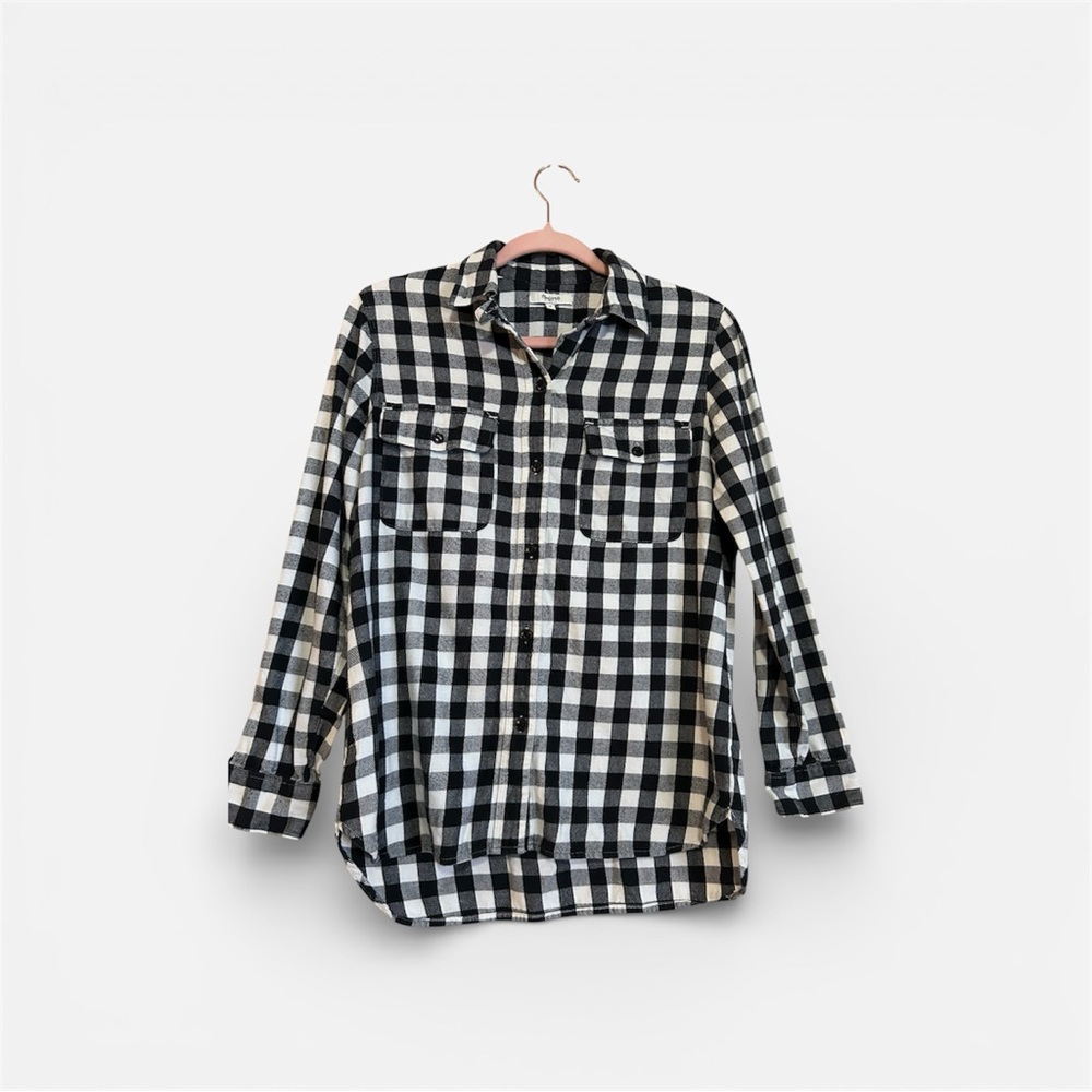 Madewell Black & White Plaid Gingham Flannel Button Up Womens Top Sz S